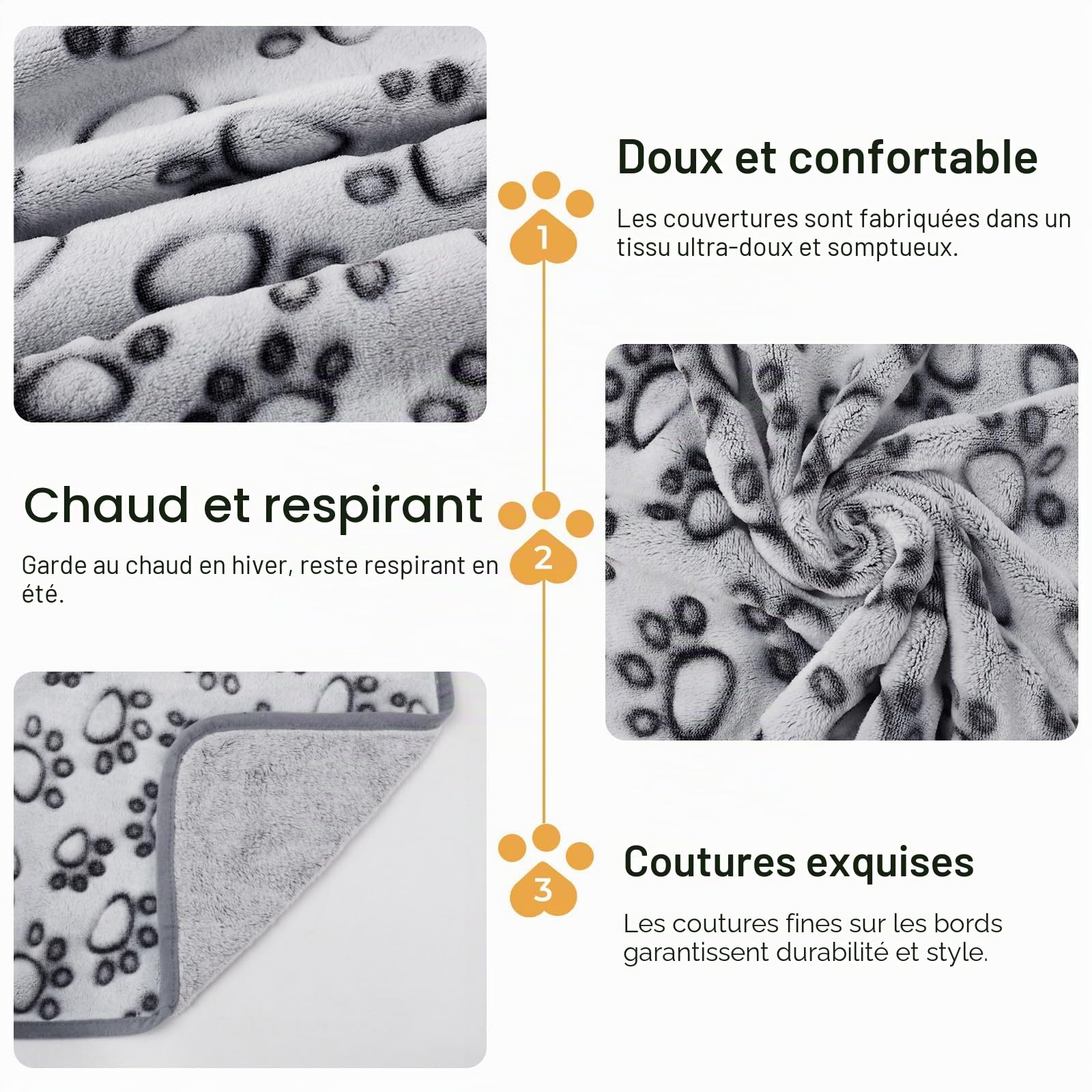 Lot de 3 couvertures en Polaire Douce pour Petit Chien et Chat de Taille Moyenne – Cadeau Essentiel pour Chat et Chiot – Gris – Taille L (104,1 x 78,7 cm)