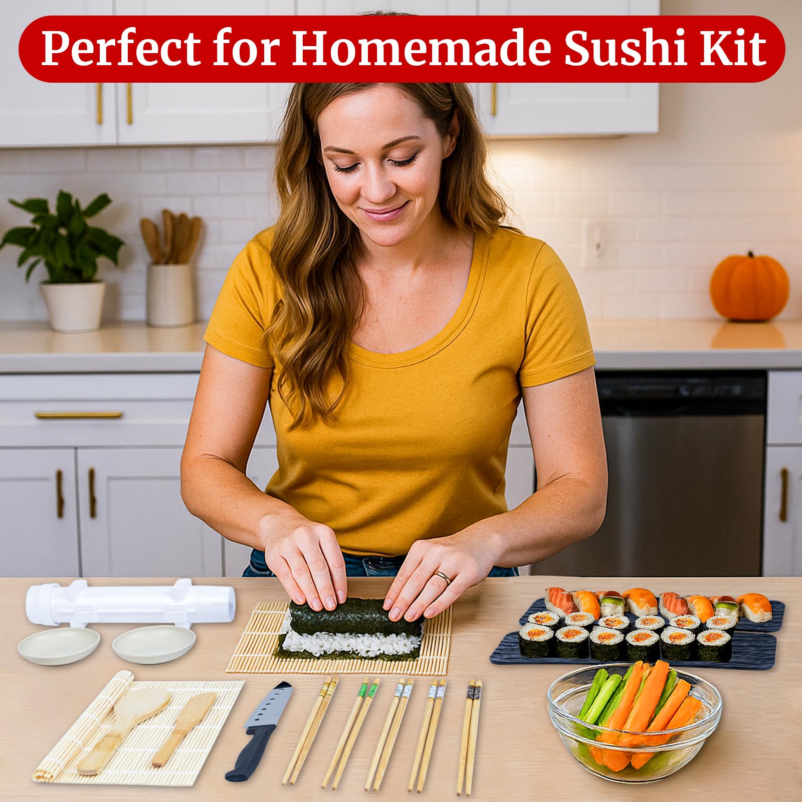 31-teiliges Sushi-Set – professionelles Sushi-Set mit Bambusmatte, Reisstreuer, Sushi-Form und Kochutensilien – perfekt für hausgemachte Sushi-, Sashimi- und Maki-Rollen