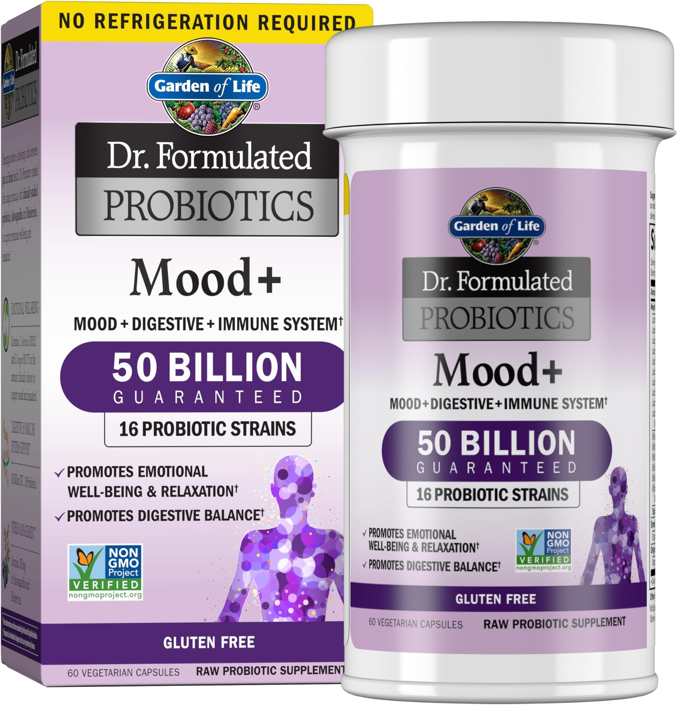 Garden of Life Probiotics Mood+ Dr Formulated Acidophilus Probiotic Supplement,Promotes Emotional Well-Being, Relaxation and Digestive Balance,Ashwagandha for Stress Management, 60 Count (Pack of 6) 60 Count (Pack of 6) Shelf Stable
