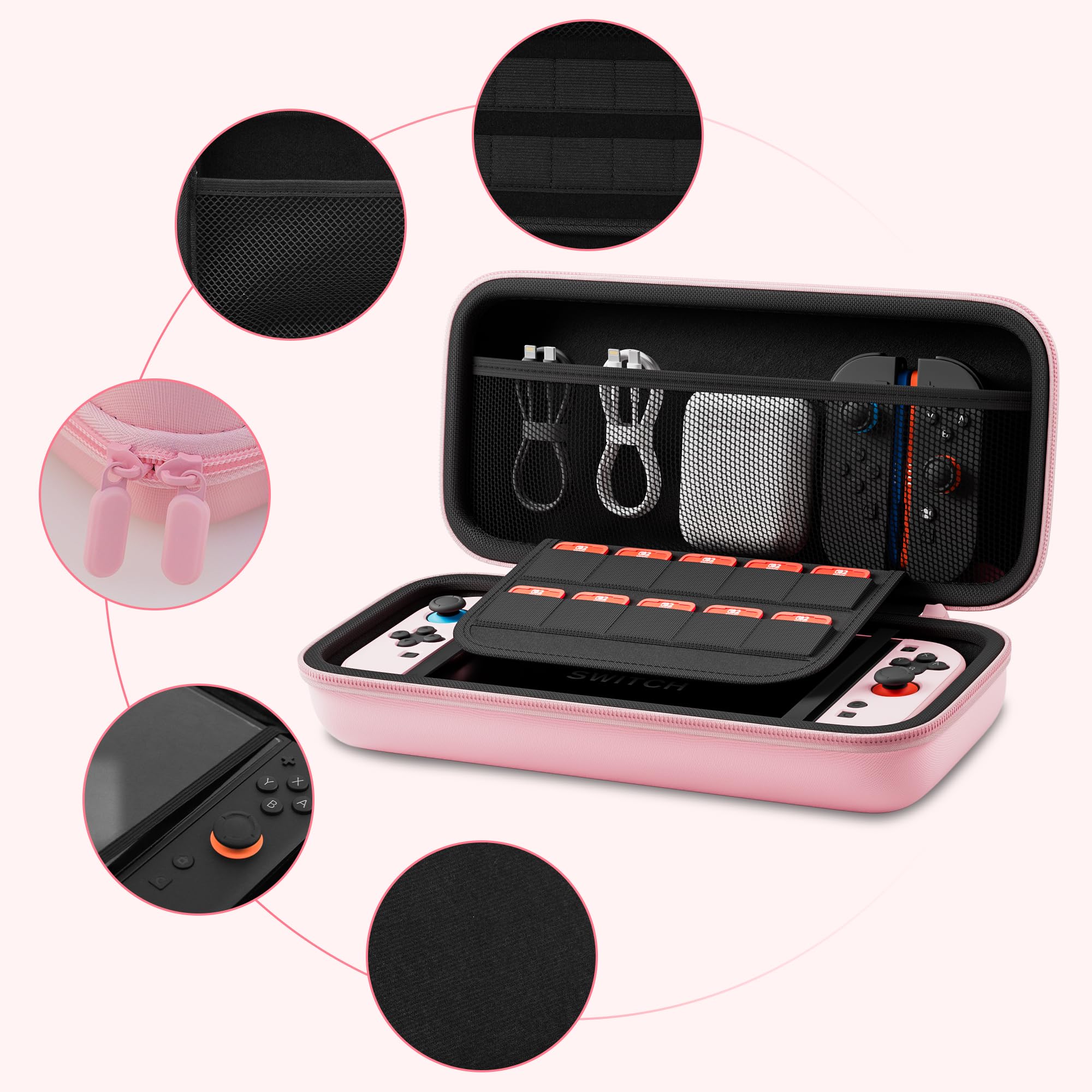 FANPL Paquete de funda rosa para Nintendo Switch 2 (2025) accesorios, funda rígida portátil con piel protectora, protector de pantalla, 2 agarres para el pulgar