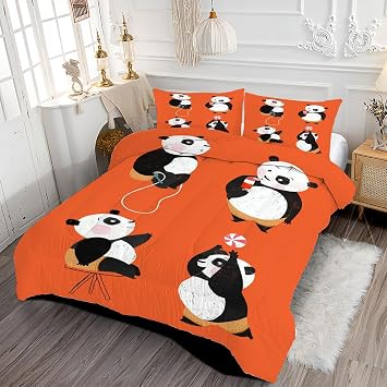 Queen Comforter Set brown lovely panda,Reversible Microfiber Animal Comforter Set for All Seasons,3 Pieces Lightweight Boho Bedding Soft Bedding Sets with 1 Comforter 90x 90 in and 2 Pillowcases