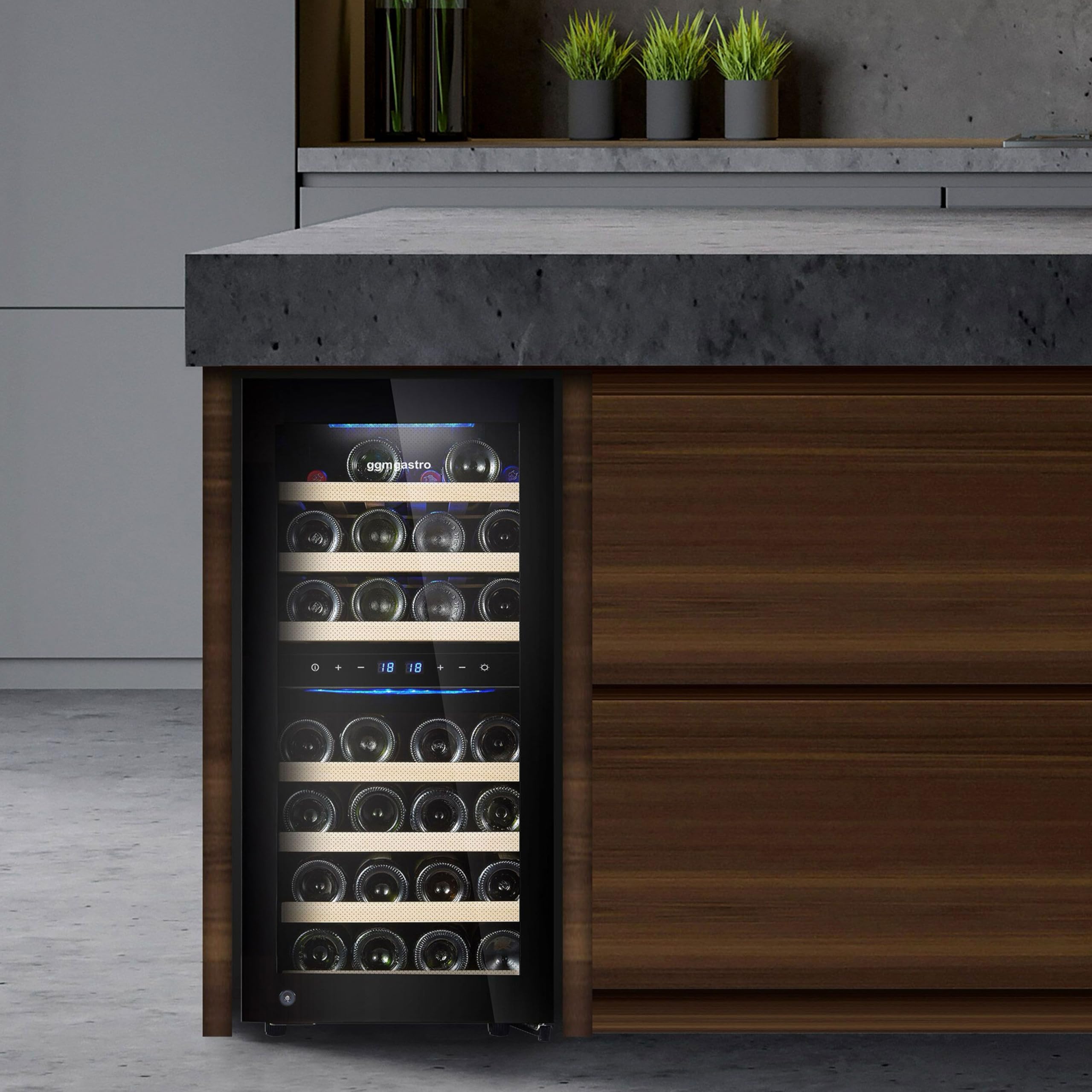 GGM Gastro Weinkühlschrank 100 L, 2 Zonen, 33 Flaschen, 39,5x58x84 cm | Präzise digitale Steuerung, edles Design mit LED-Beleuchtung, abschließbare Sicherheit, pflegeleichte Oberflächen