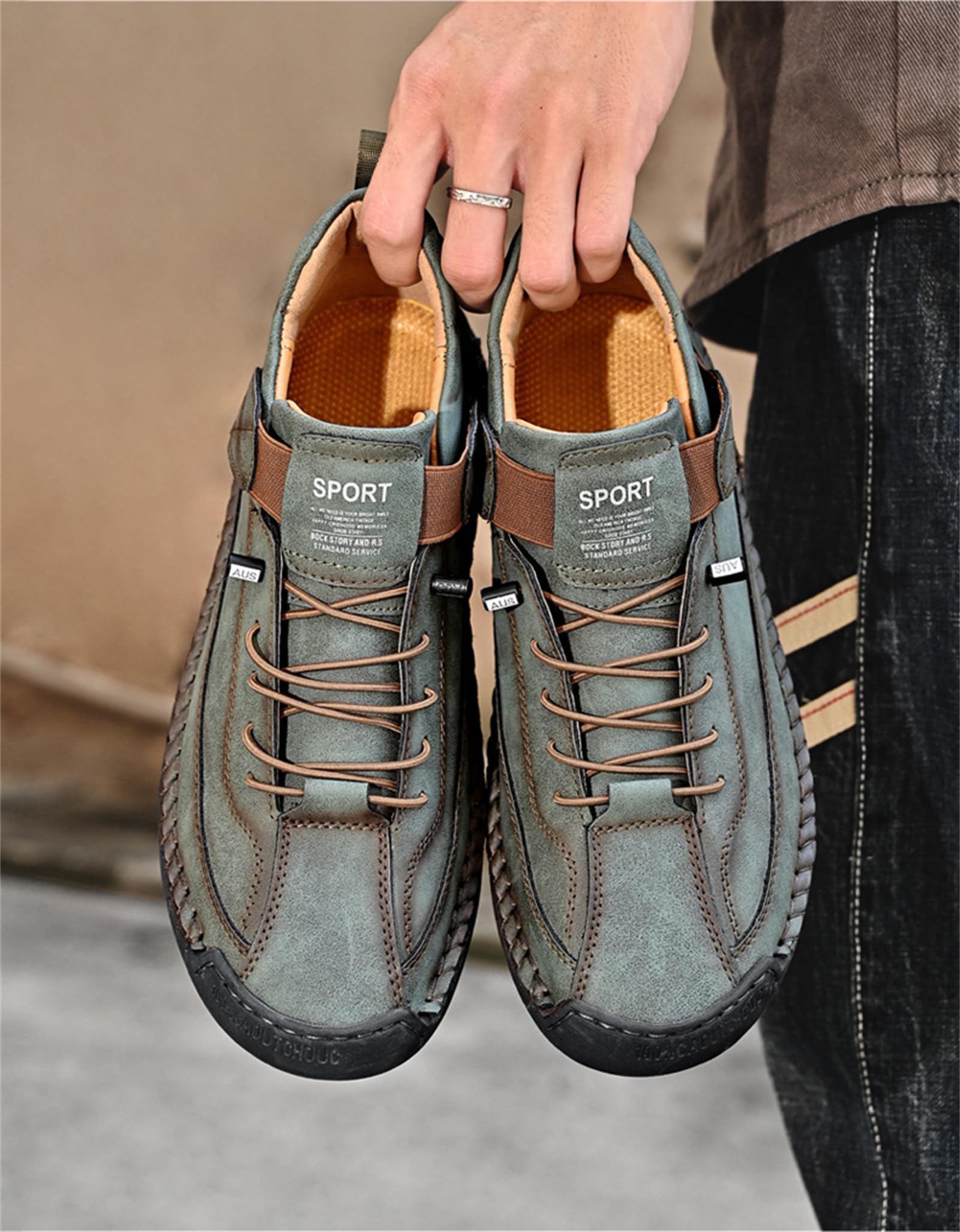Scarpe in pelle cucite a mano, comode scarpe ortopediche da uomo in pelle con supporto per arco plantare, spaziosa scatola per dita dei piedi, antiscivolo