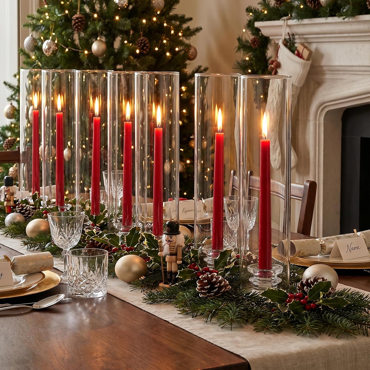 10Pcs Hurricane Glass Candle Holders for Candlesticks Hurricane Taper Candle Holder Clear Glass Candlestick Holder Tapered Candlestick Holder for Dining Table Thanksgiving Christmas Wedding Fall Decor