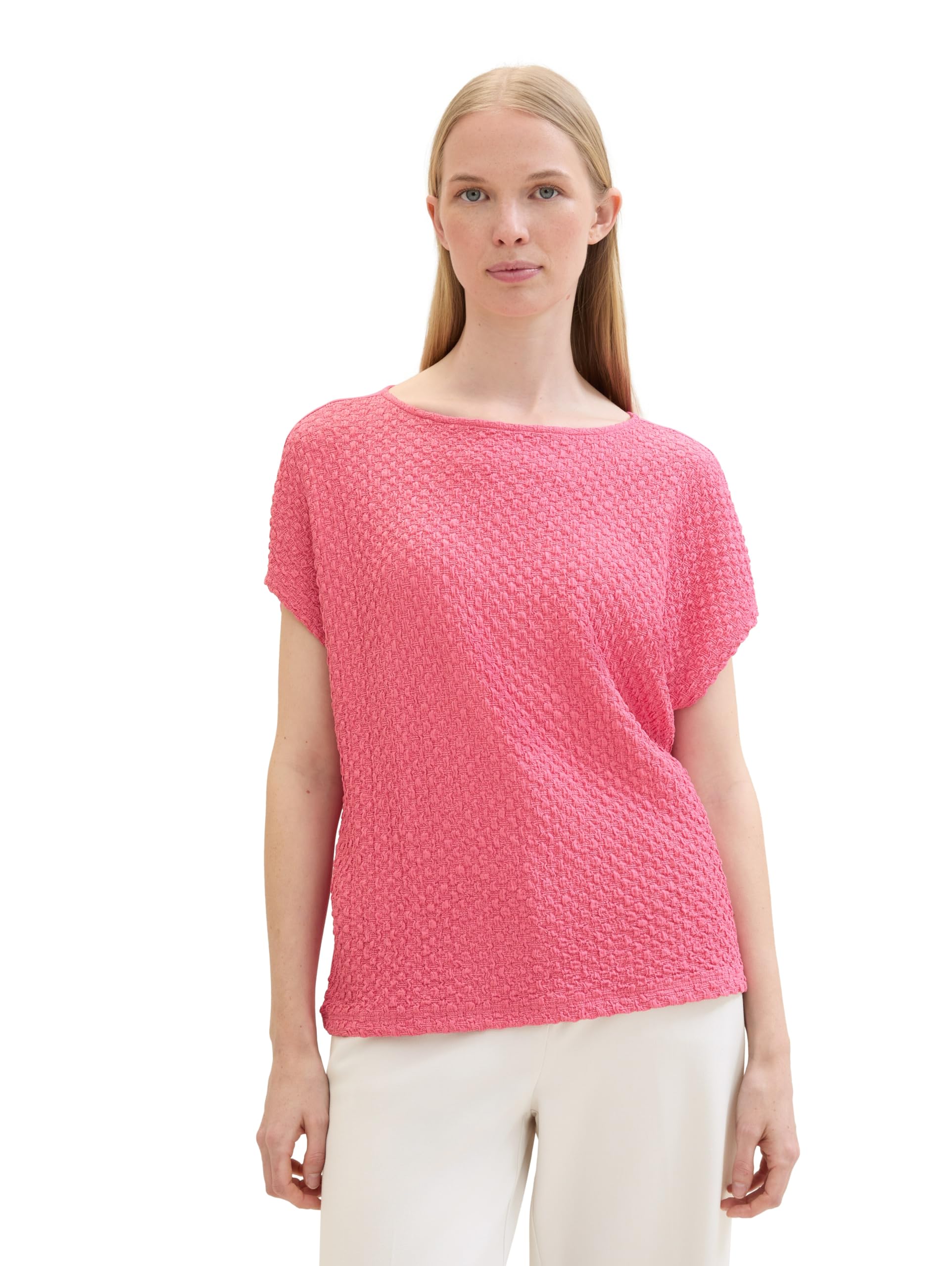 TOM TAILOR Women's Basic T-Shirt with Structure, 15799 - Carmine Pink, M