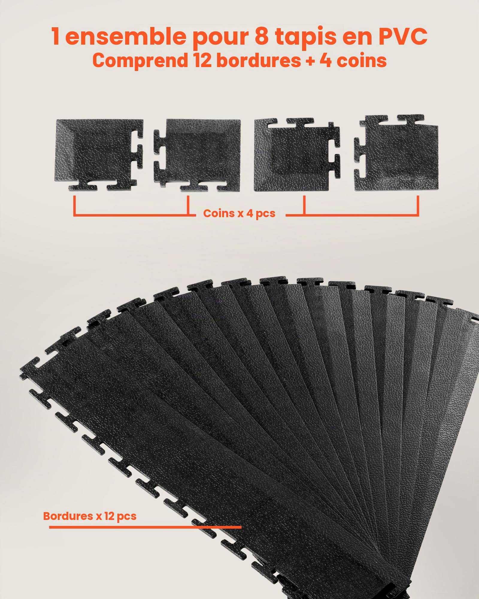 VEVOR Kit Bordures pour Dalles de Sol Garage, 12 Bords 4 Coins, Modulaires et Emboîtables, en PVC, Antidérapantes, Compatibles Uniquement avec Dalles de Sol de Garage Emboîtables 4 Côtés VEVOR, Noir