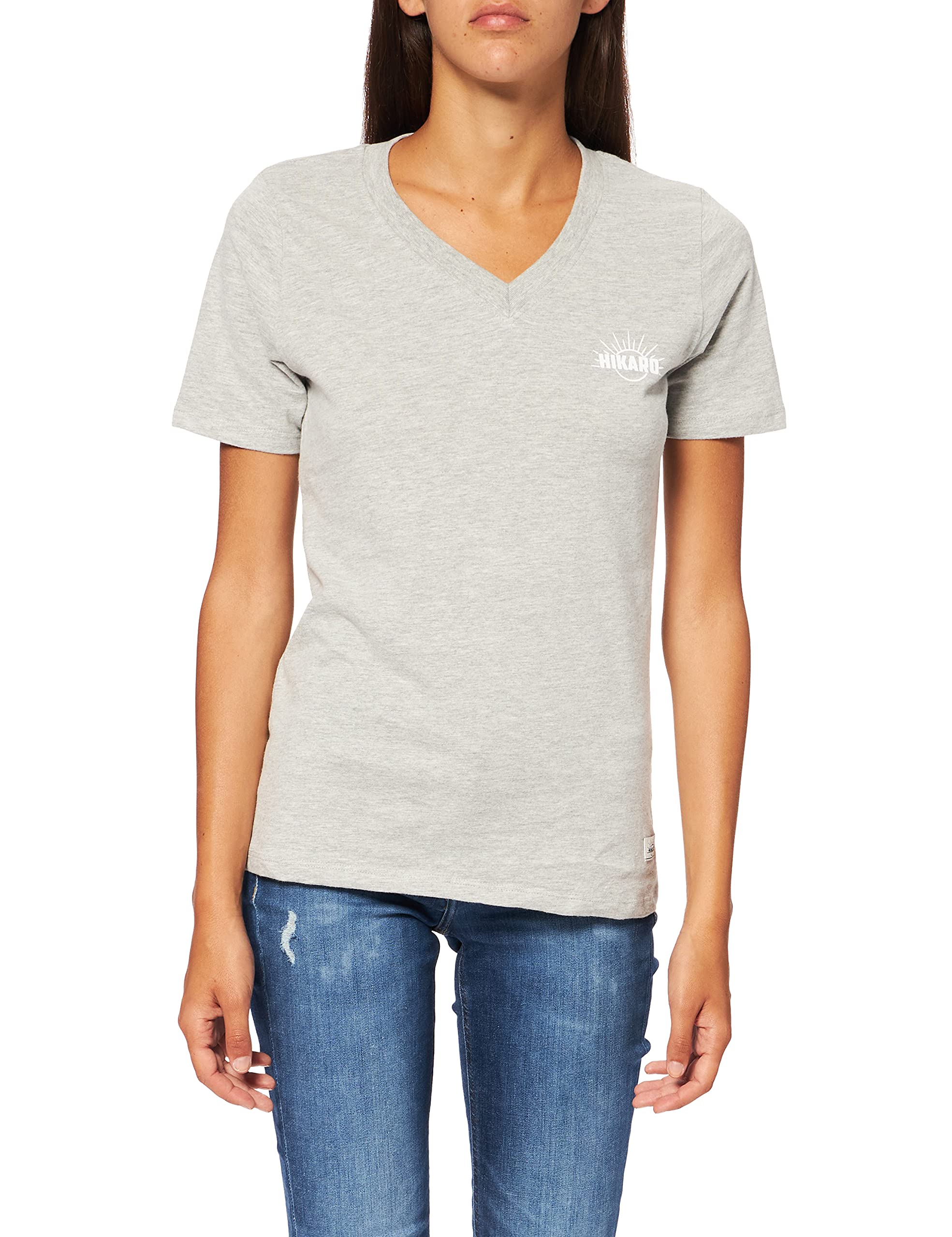 HIKAROWomen Chest Logo Soft Touch V-neck T-Shirt