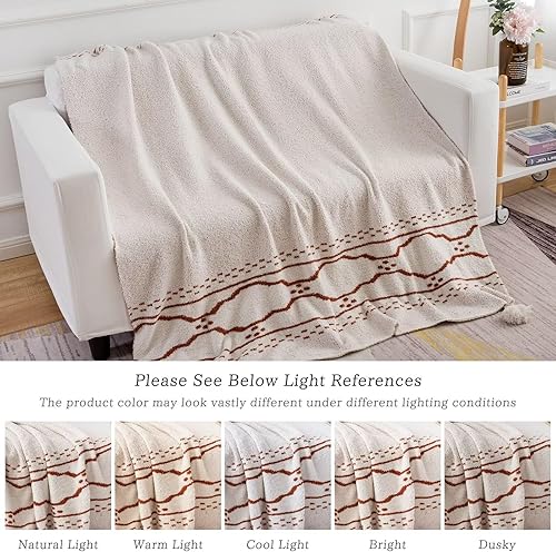 Miniatura 6 de Manta de punto de doble cara, diseño geométrico decorativo bohemio con borlas hechas a mano, manta bohemia suave y ligera para cama y sofá, para