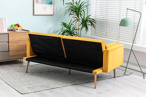 Miniatura 8 de SZLIZCCC Sofá de terciopelo de 68 pulgadas, sofá de dos plazas, sofá convertible con pies de metal dorado, con dos almohadas rectangulares para la