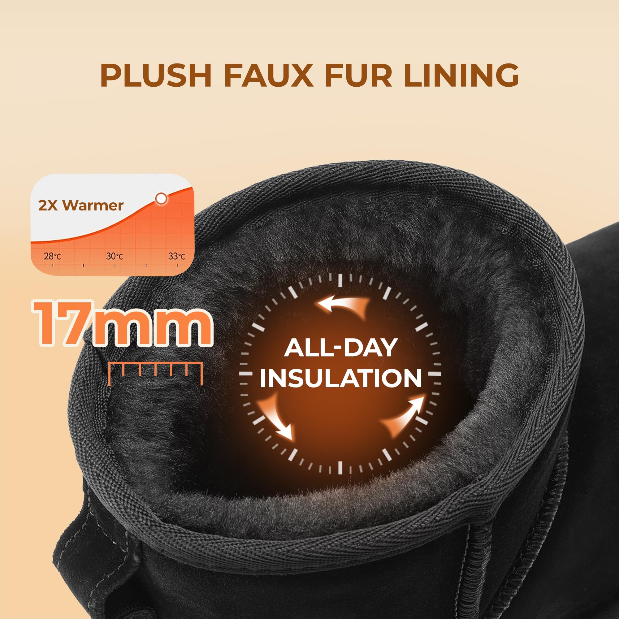 DREAM PAIRS Stivali da Neve da Donna in Vera Pelle, Resistenti Antiscivolo Comodi Caldi Stivaletti Invernali Alla Caviglia FuzzyClassic