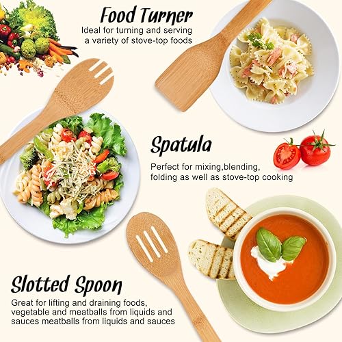Miniatura 6 de Cucharas de madera para cocinar, juego de utensilios de madera resistentes al calor, ideal para cocina, utensilios de cocina antiadherentes, uso