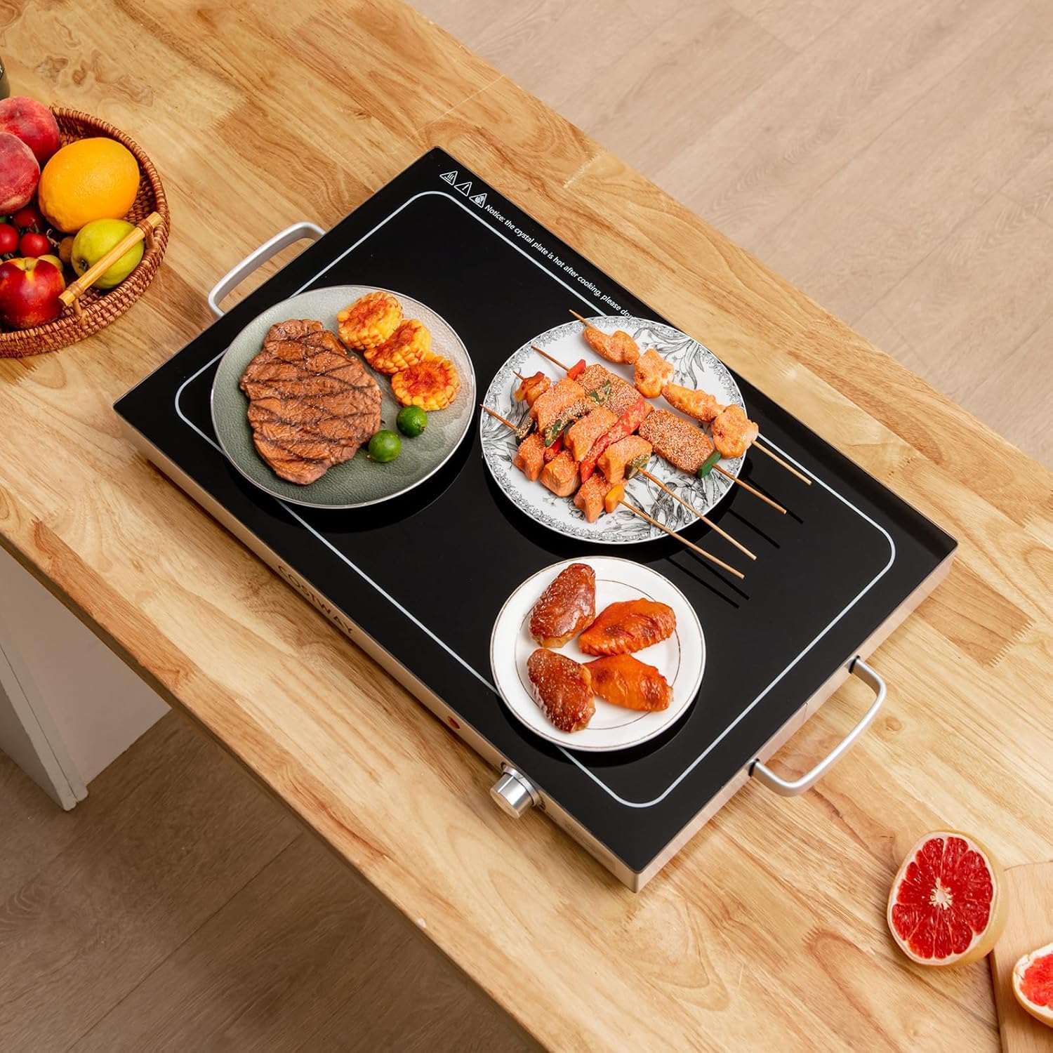 FANTASK Piastra riscaldante elettrica da 50 ℃ a 120 ℃ con regolatore di temperatura, riscaldatore a buffet in acciaio inox con funzione piastra riscaldante