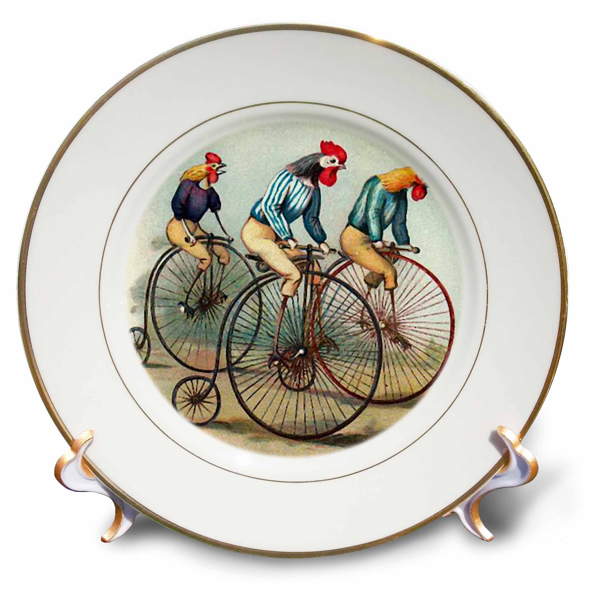 3dRose cp_48558_1 Roosters Riding-Porcelain Plate, 8-Inch