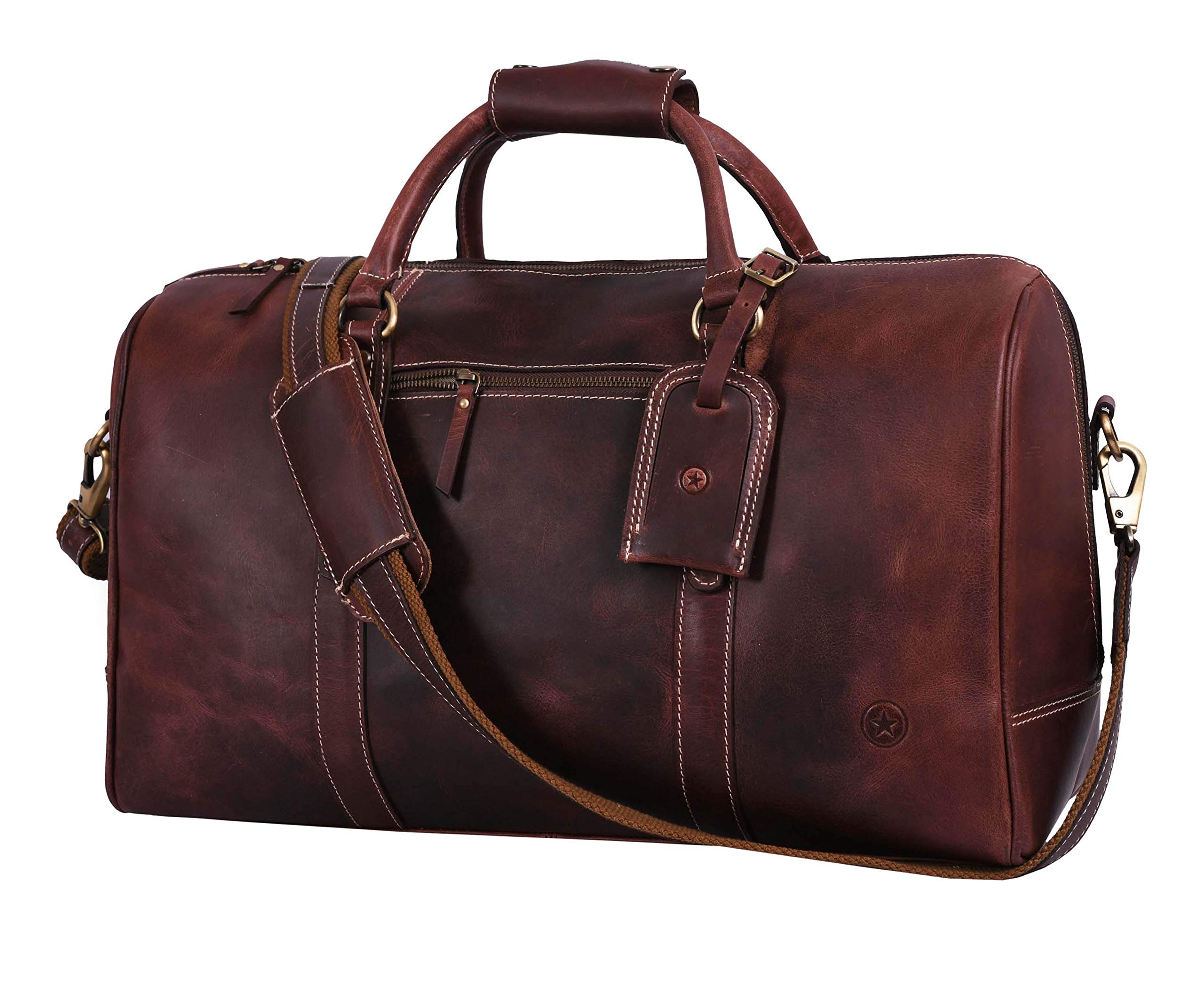 AARON LEATHER GOODS VENDIMIA ESTILOLeather Travel Duffle Bag | Gym Sports Bag Airplane Luggage Carry-On Bag By Aaron Leather (Walnut)