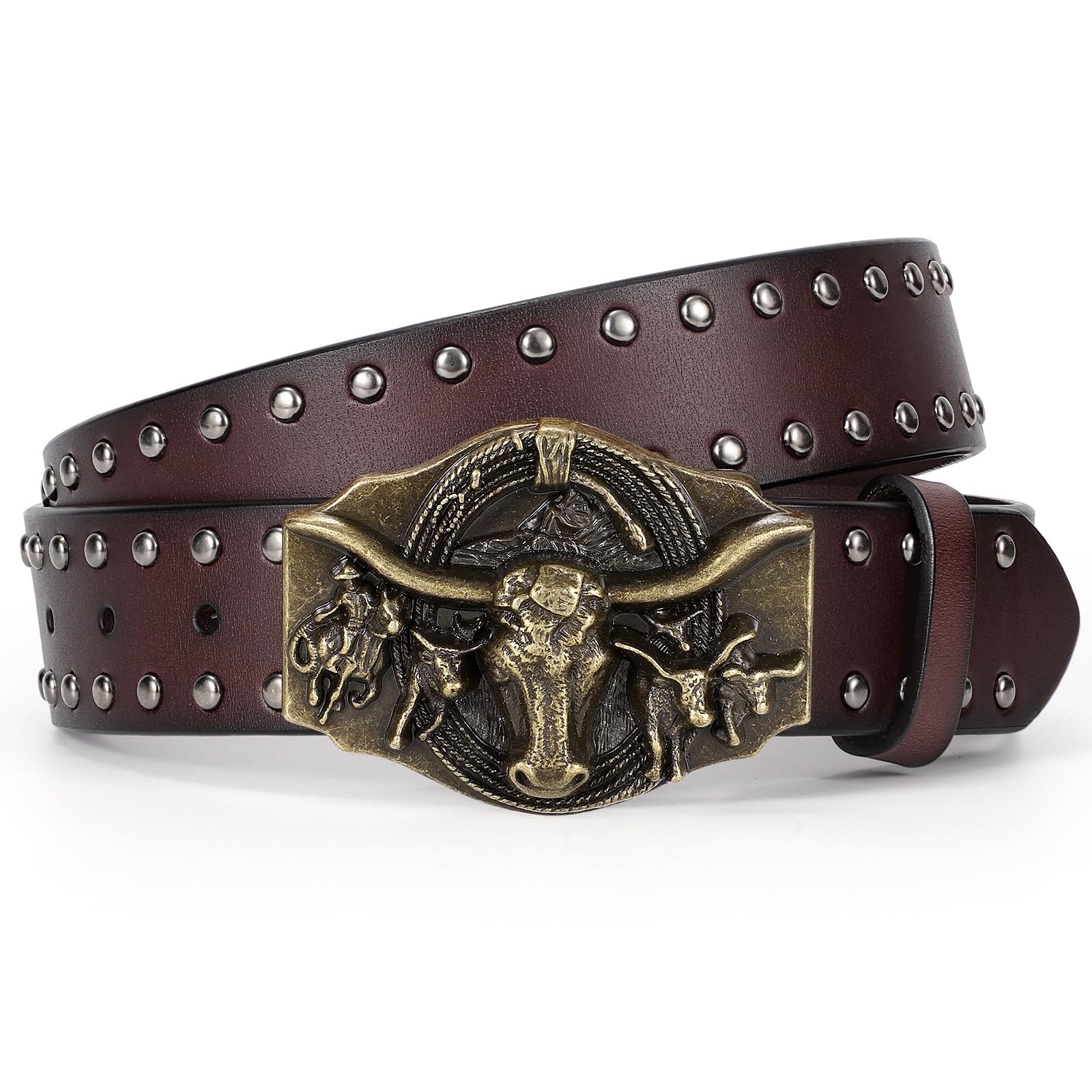 TRIWORKS Western Cowboy Leather Belt for Men Women Cowgirl Western Belt for Jeans