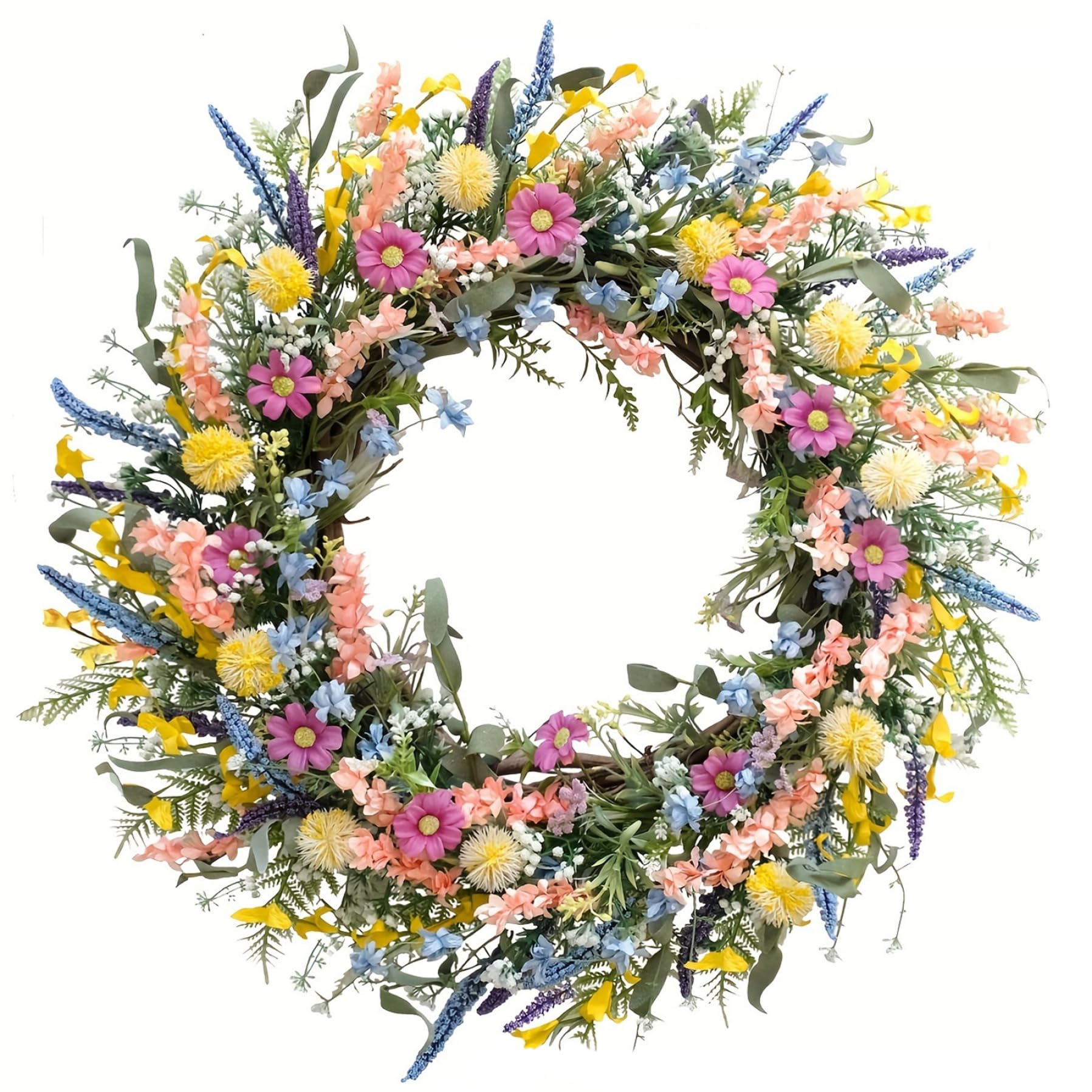 Couronne de printemps pour porte d'entrée de 18 pouces lavande et marguerite durable