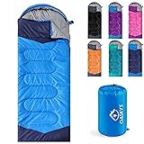Camping Sleeping Bag - 3 Season Warm & Cool Weather - Summer Spring Fall Lightweight Waterproof for Adults Kids - Camping Gear Equipment, Traveling, and Outdoors 31.5in x 86.6" Blue