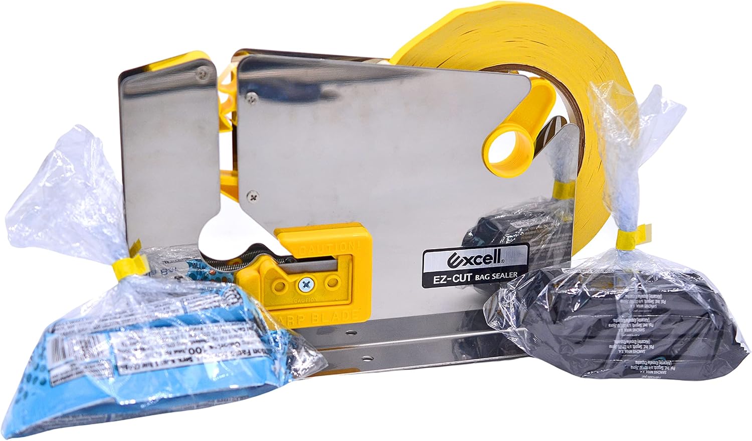 WOD ET-605K Stainless Steel Constructed, Produce Bag Sealers Taper Dispenser with Trimmer Blade - Ideal for Packaging Ice Bags, Ground Meats, & More: Fits Up to 1/2 inch Wide (Holds 3 inch Core)