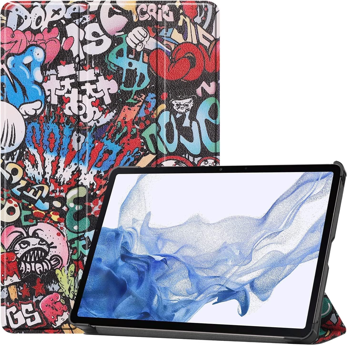 Case for Samsung Galaxy Tab S8/S7 FE/S7 Plus 12.4 Inch, Ultra Slim PU Leather Cover with Stand (Graffiti)