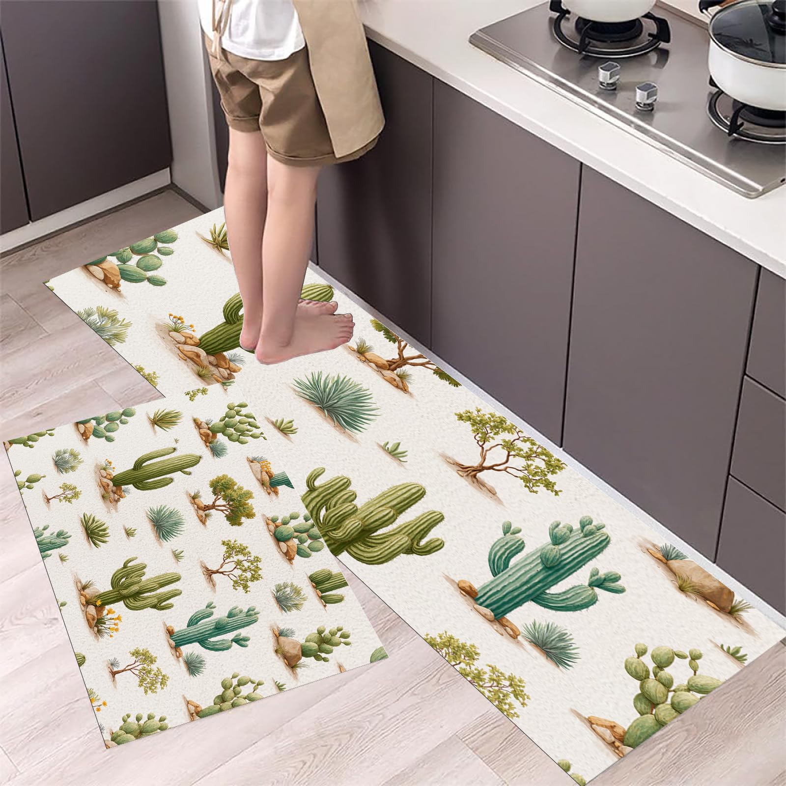 Alfombras de cocina de cactus para dar vida y confort a tu zona de lavado y pasillos