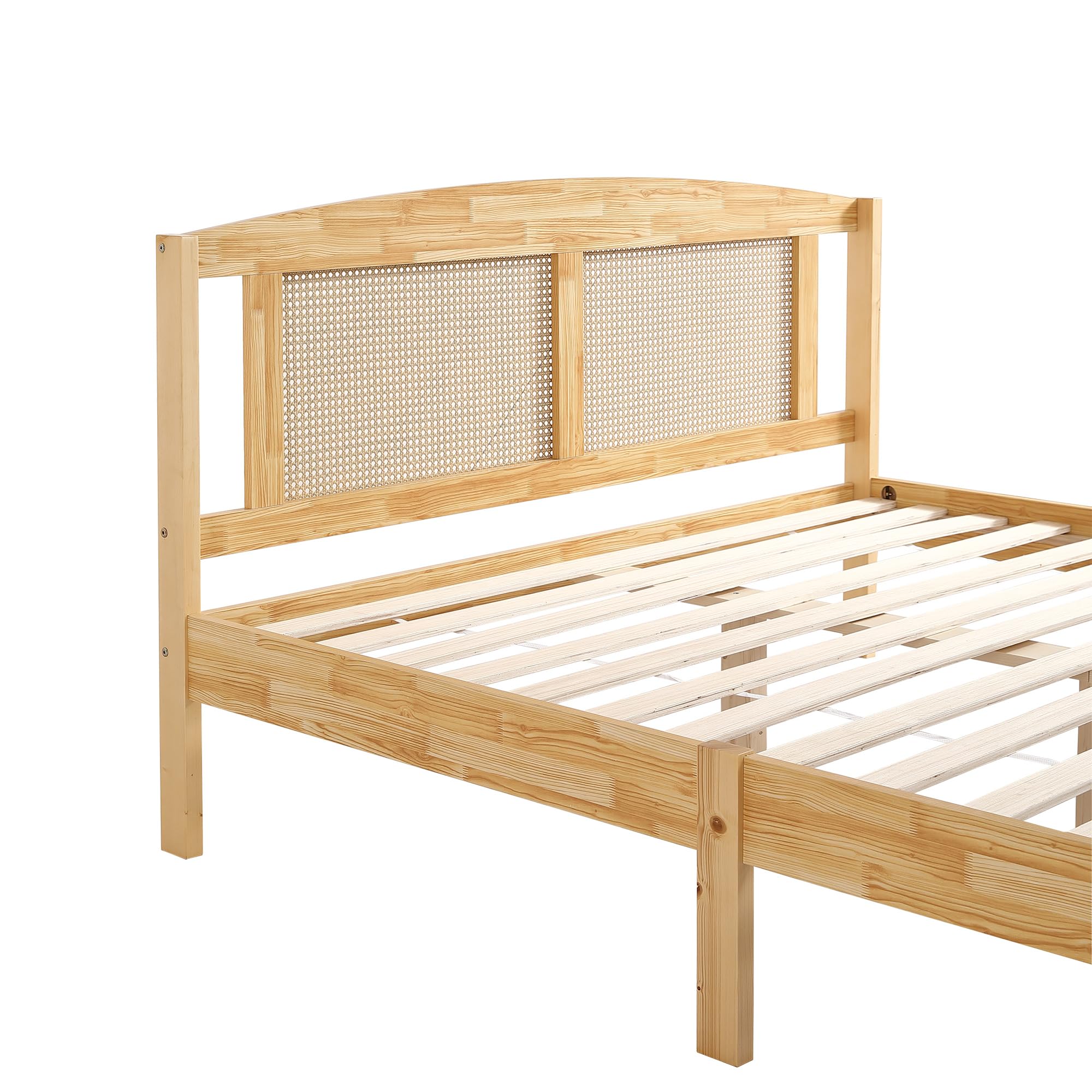 Soweiz Letto matrimoniale, in rattan, per adulti, 160 x 200 cm, con 15 doghe e piedi centrali, pino + rattan sintetico, colore: naturale