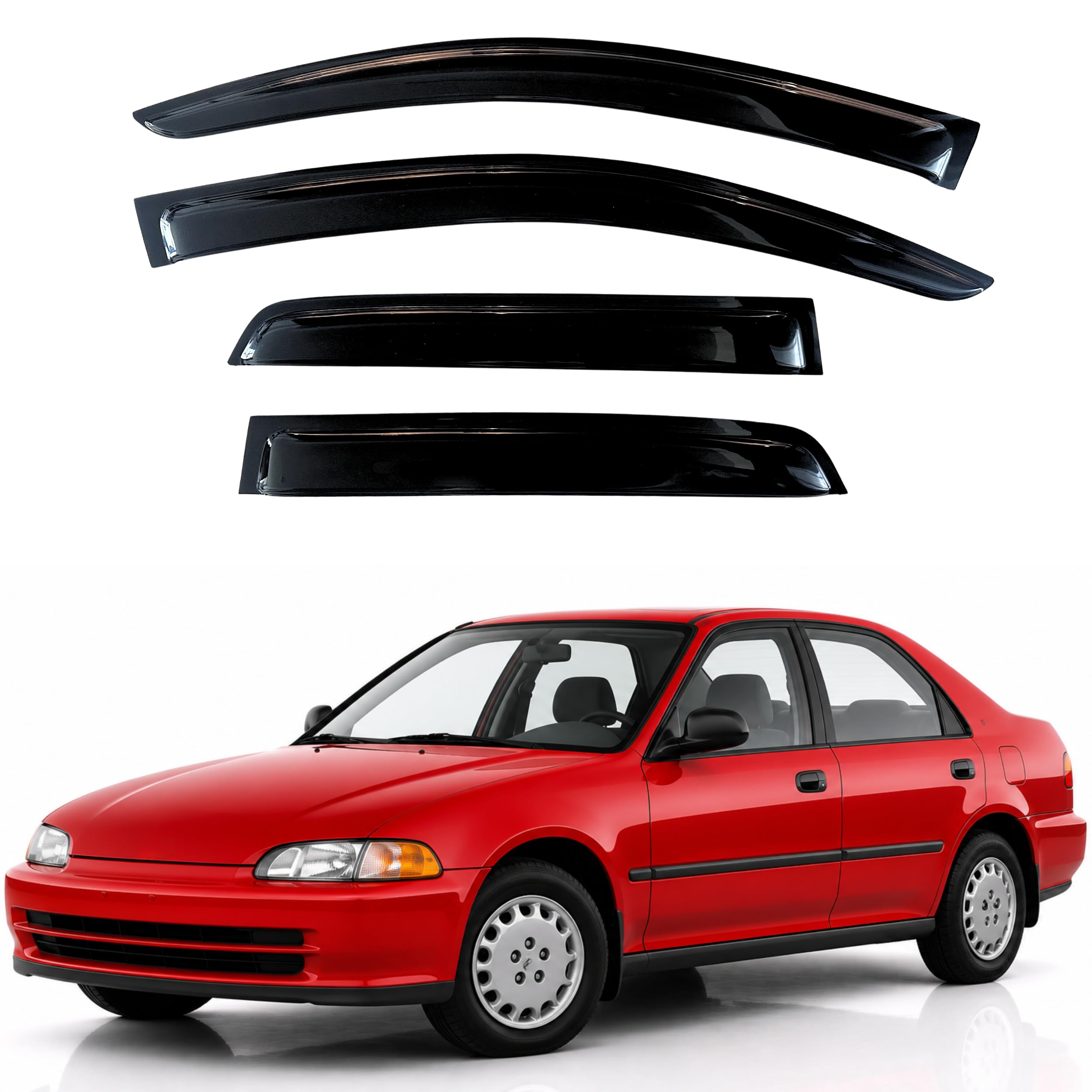 KPY Rain Guards Fit for 1992-1995 Honda Civic Sedan, Out-Channel Window Visors Vent Wind Deflectors 4PC, Car Accessories for 92-95 Civic (Sedan Only)