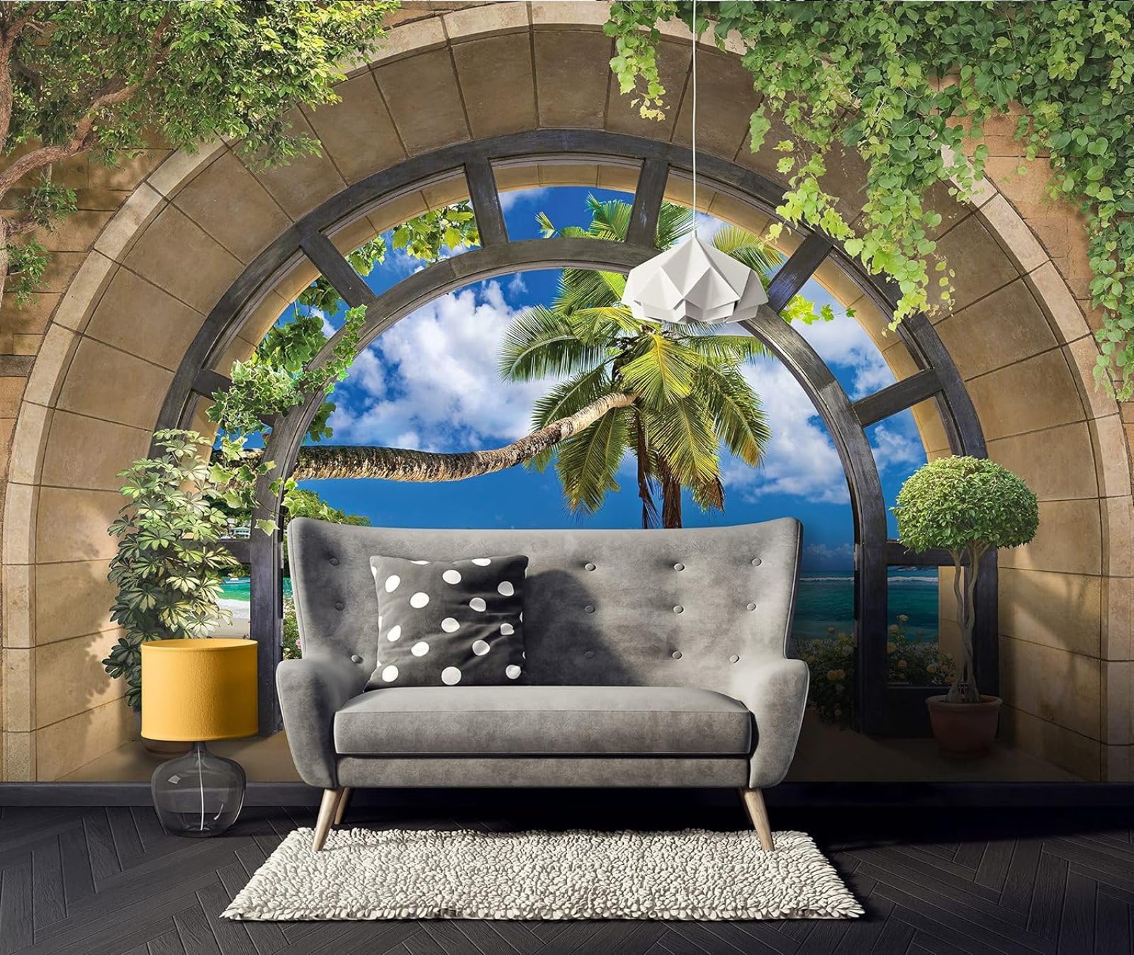 Kfjhgbdshhj 3D Mural Photo Mural-Wallpaper 3D Window Beach Sea Palm Trees View Tropical Living Room Bedroom,430Cmx300cm Poster - Wall Sticker - Frameless Picture