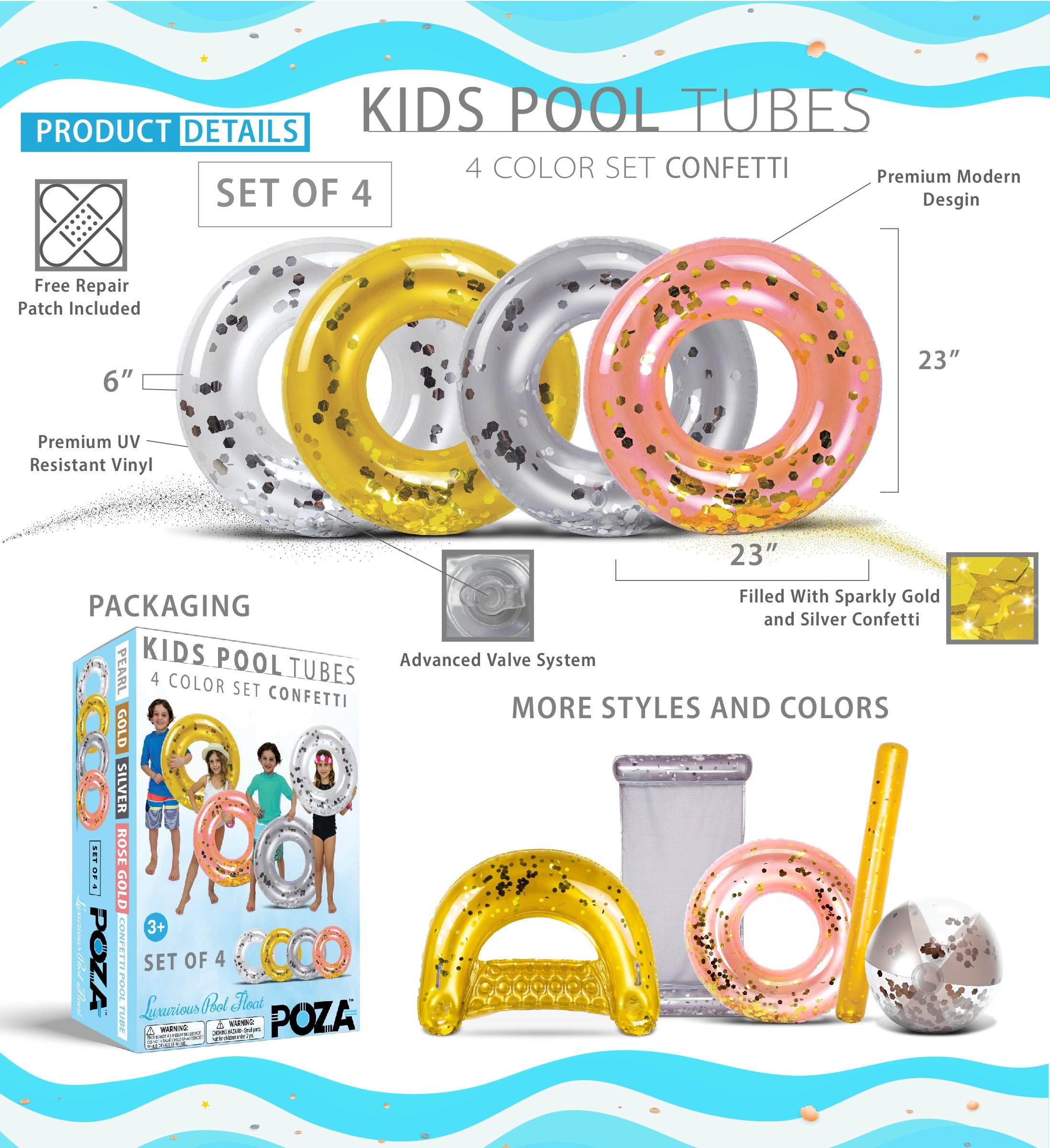 CoTa Global Flotador inflable para alberca, tubo de confeti, anillo de natación de alta calidad, flotador de vinilo resistente para la playa, fiesta, vacaciones, resistente a los rayos UV, fiesta en