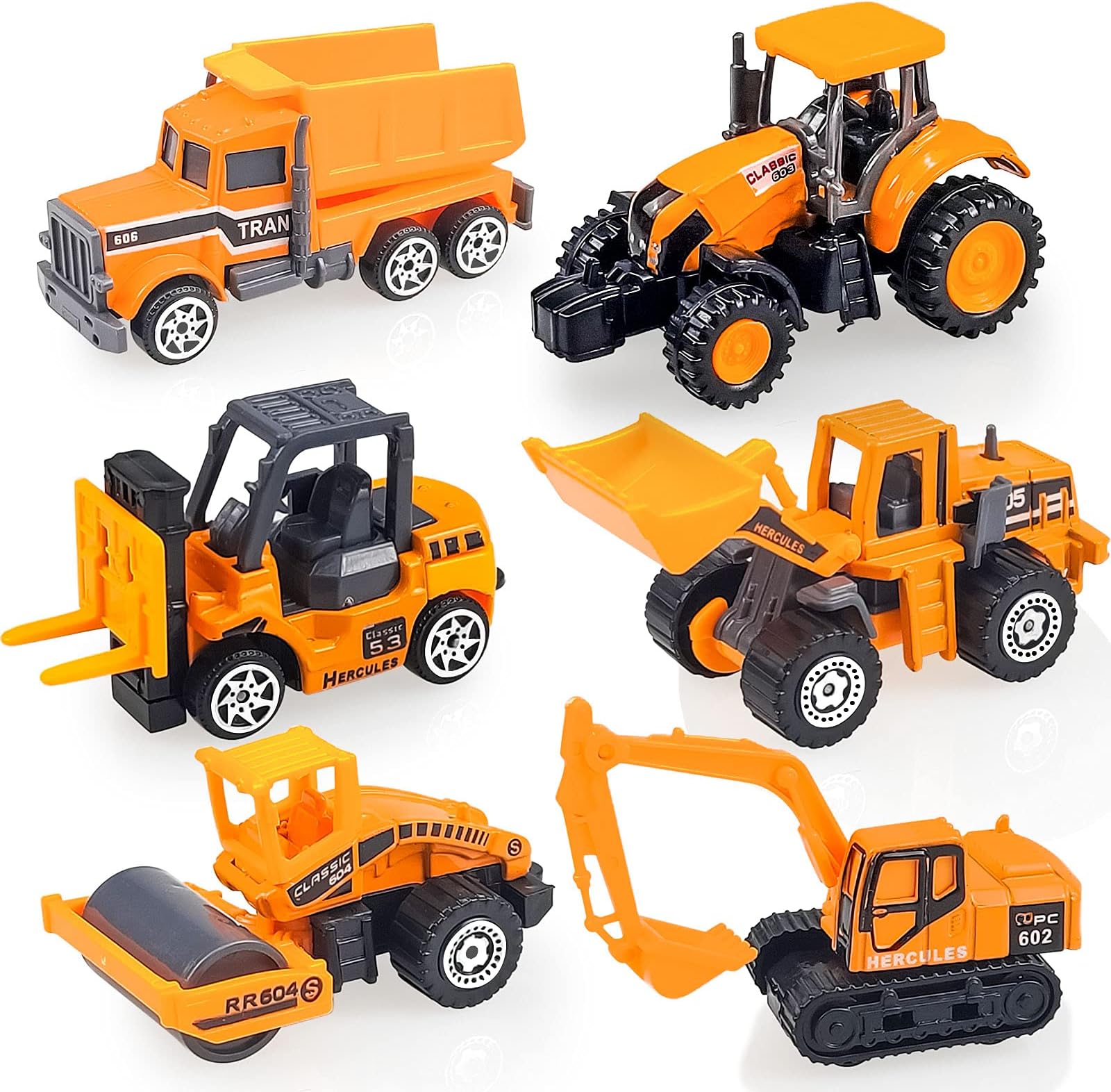 Construction Vehicles Toys, Kids Toy Cars for Boys Mini Digger Cake Toppers Diecast Metal Engineering Trucks, Gift for Kids Age 3 4 5 6-9 Year Olds，6Pcs Set