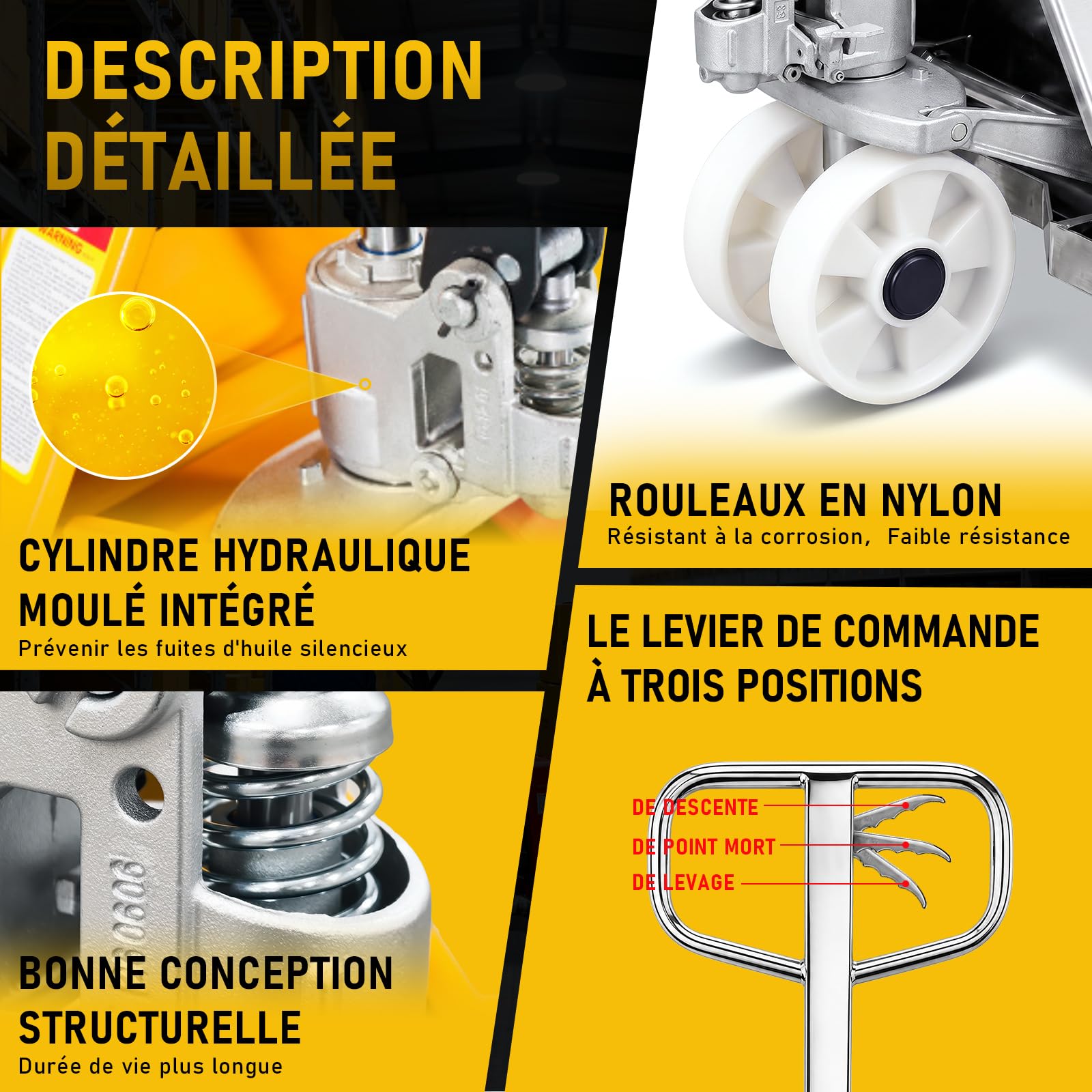 Transpalette peseur Manuel INOX 2500 kg, fourches 1150 mm WH-25SS