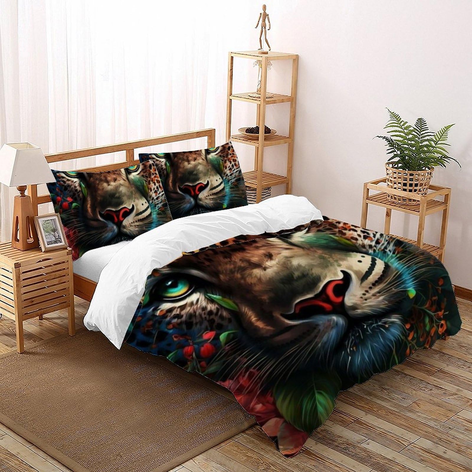 Housse de couette léopard 200x200 microfibre avec 2 taies d'oreiller