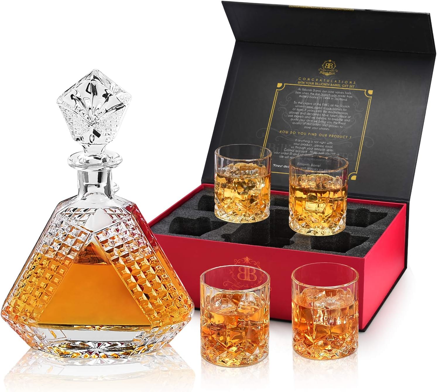 Billionth Barrel Crystal Glass Whiskey Decanter Set