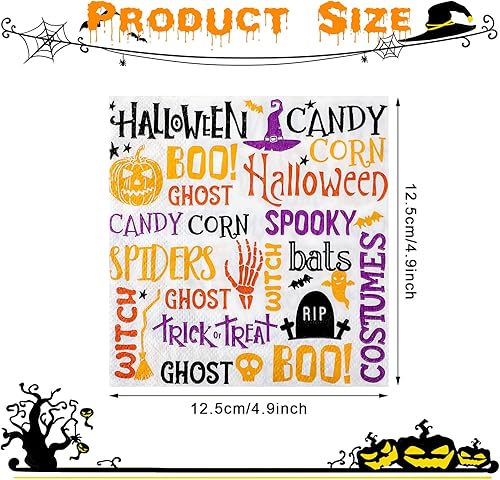 Miniatura 2 de 100 servilletas de papel de Halloween, servilletas desechables de calabaza de Halloween, divertidas servilletas de cóctel de Halloween de 2 capas,