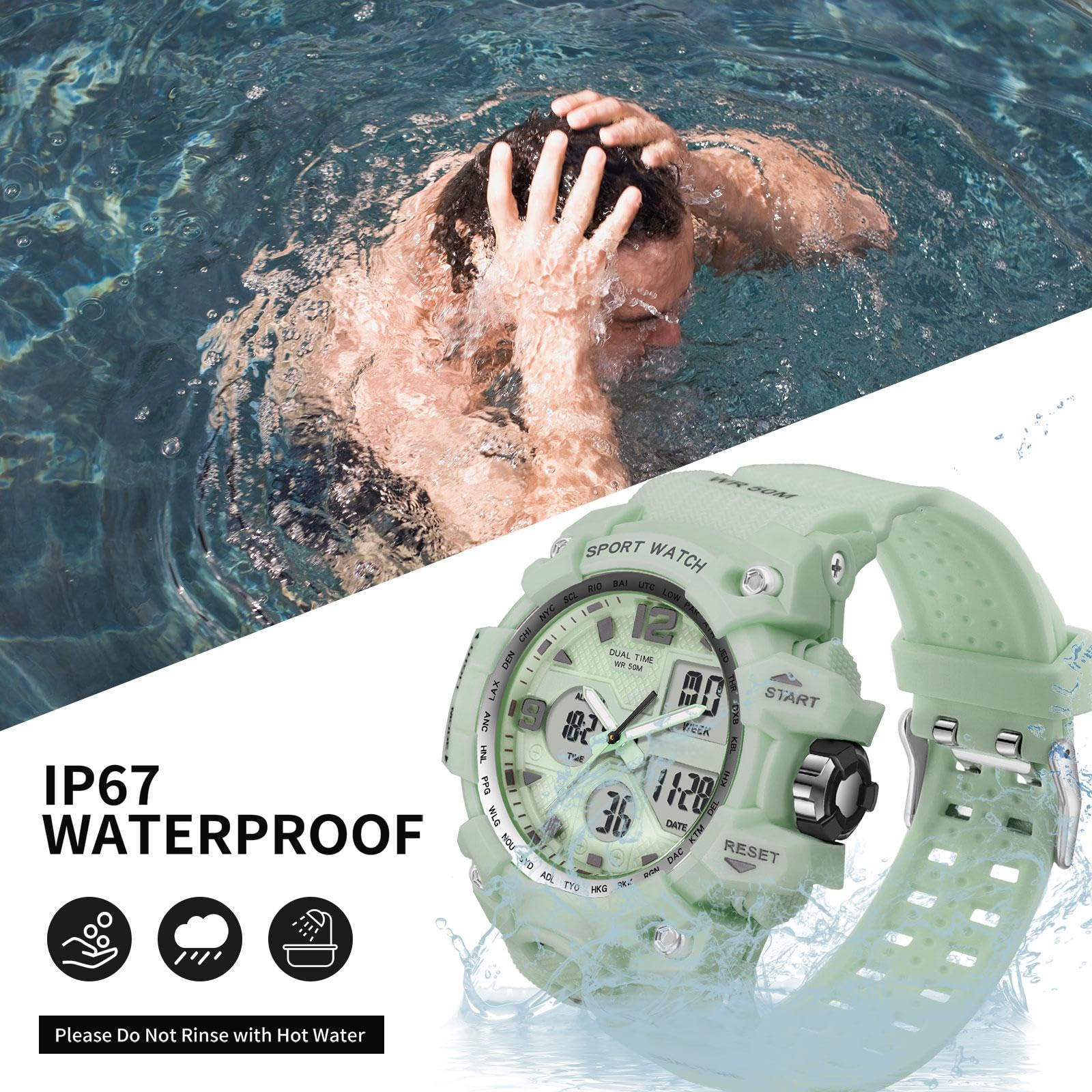 findtime Orologio sportivo da donna, per studenti, adolescenti, con sveglia, doppio orario, cronometro, impermeabile, sportivo, analogico, digitale, bianco, viola, rosa, nero, blu