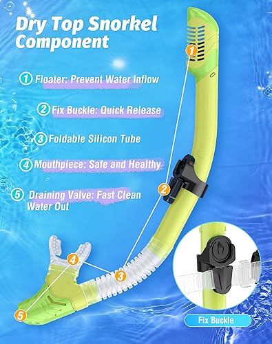 Miniatura 4 de Greatever Snorkeling Gear for Kids, Dry Snorkel Set Panoramic View Snorkel Mask, Anti-Fog Scuba Diving Mask for Kids Youth Age 6-14, Unisex Swimming