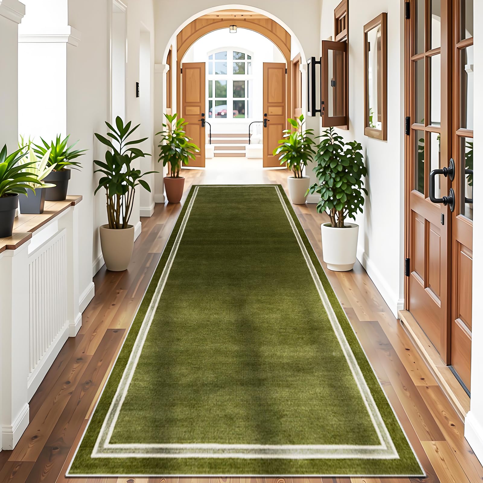Tapis Couloir Long Tapis de Passage Couloir Paillasson Tapis de Cuisine Devant Evier Lavable Antiderapant Tapis Entree Interieur 90 x 150 cm Vert Tapis de Sol pour Couloir Cuisine Chambre