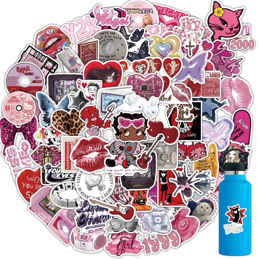 103Pcs Downtown Girl Aesthetic Stickers, Y2K Cool Trendy 2000s Stickers, Vinyl Aesthetic Downtown Girls Party Favors & Decoration Sticker, Waterproof Decals for Laptop，Gifts for Adults Teens