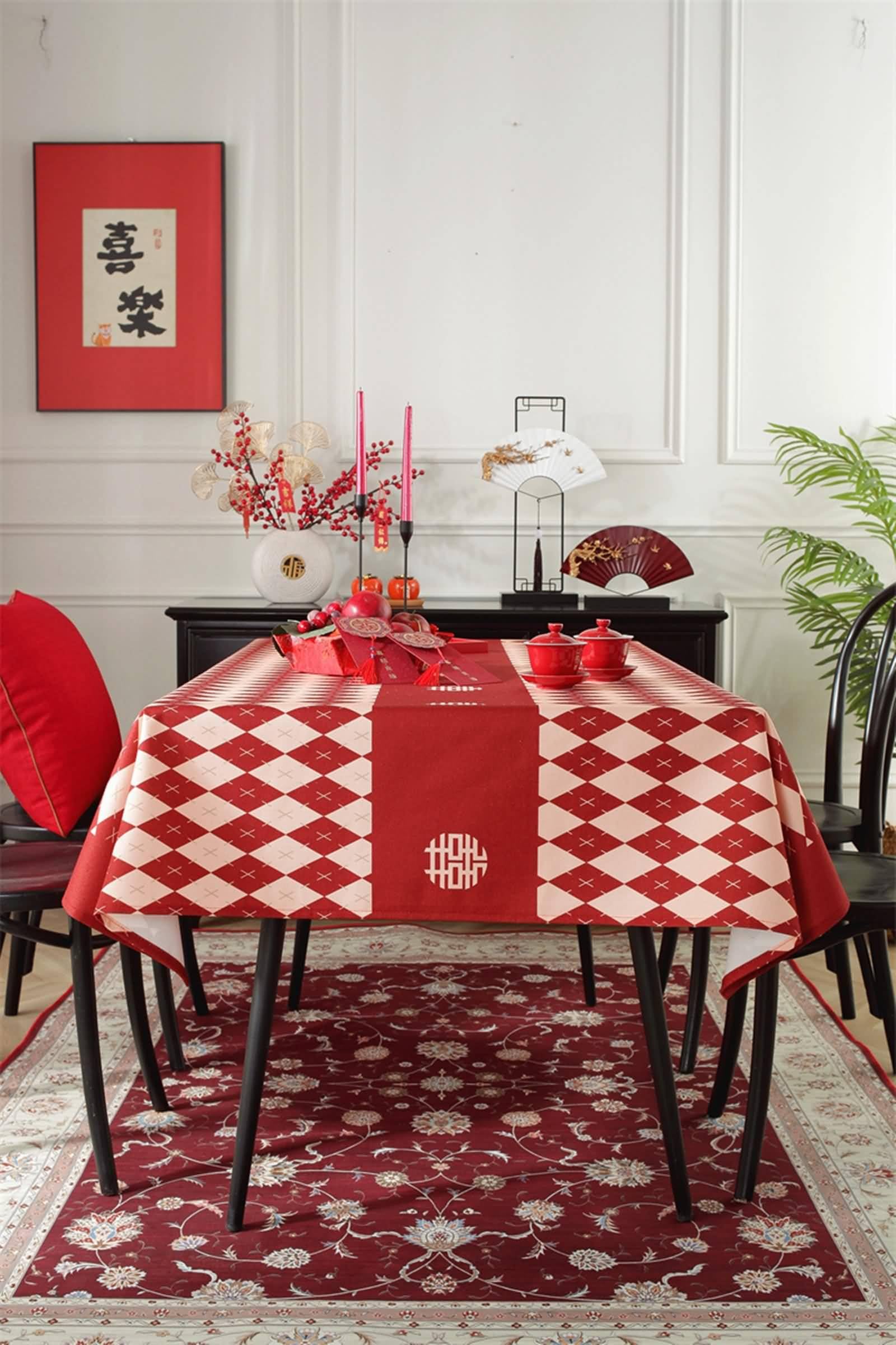 Tovaglie Antimacchia Rettangolari, Tovaglie 135 x 160 cm Reticolo del rombo in Poliestere Tovaglia per Casa e Cucina, Tovaglia Elegante per PicnicRossoStile 2