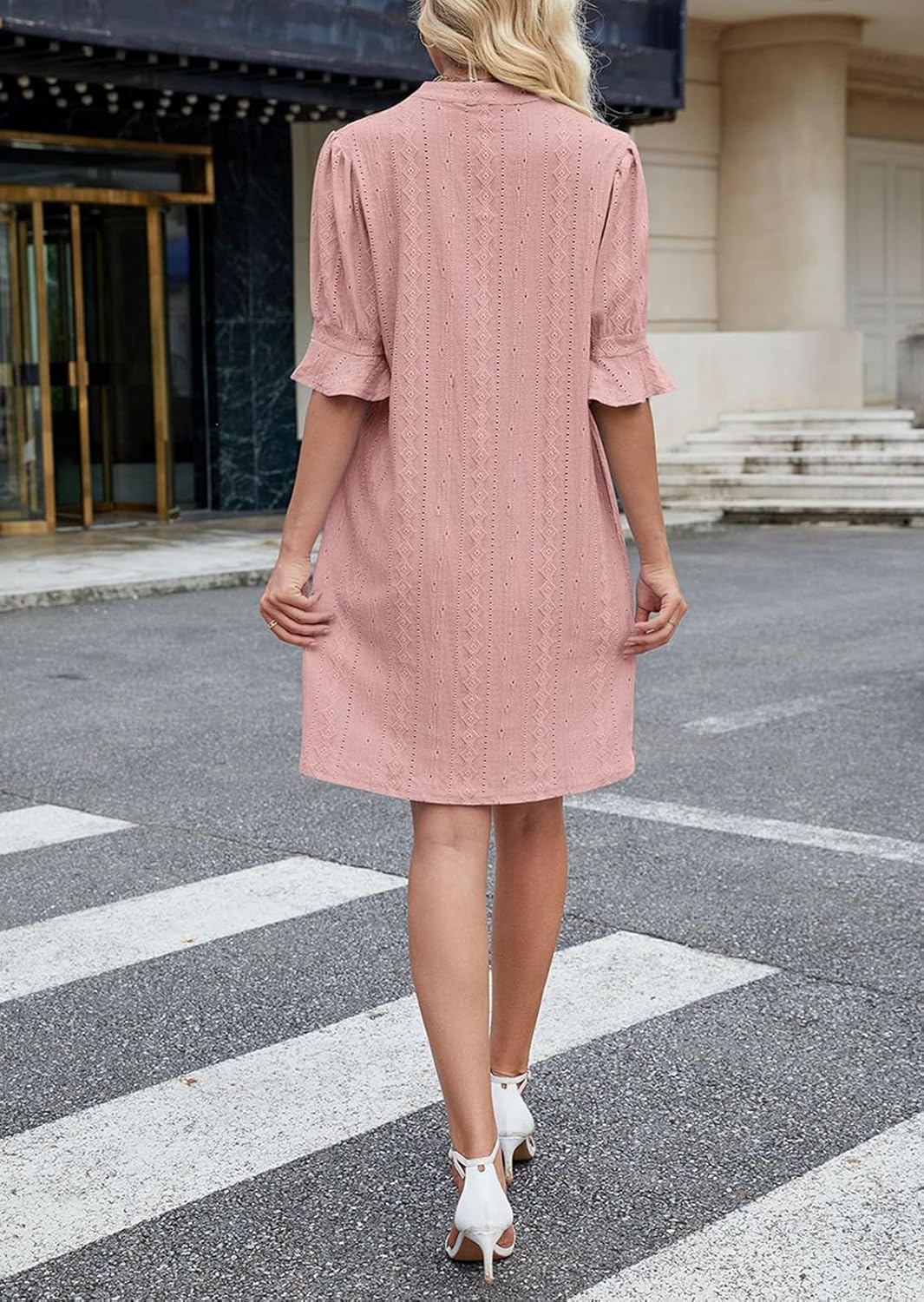 Shirts Dress for Women V Neck Short Sleeves Casual Flowy Summer Beach Vacation Shifts - Image 6