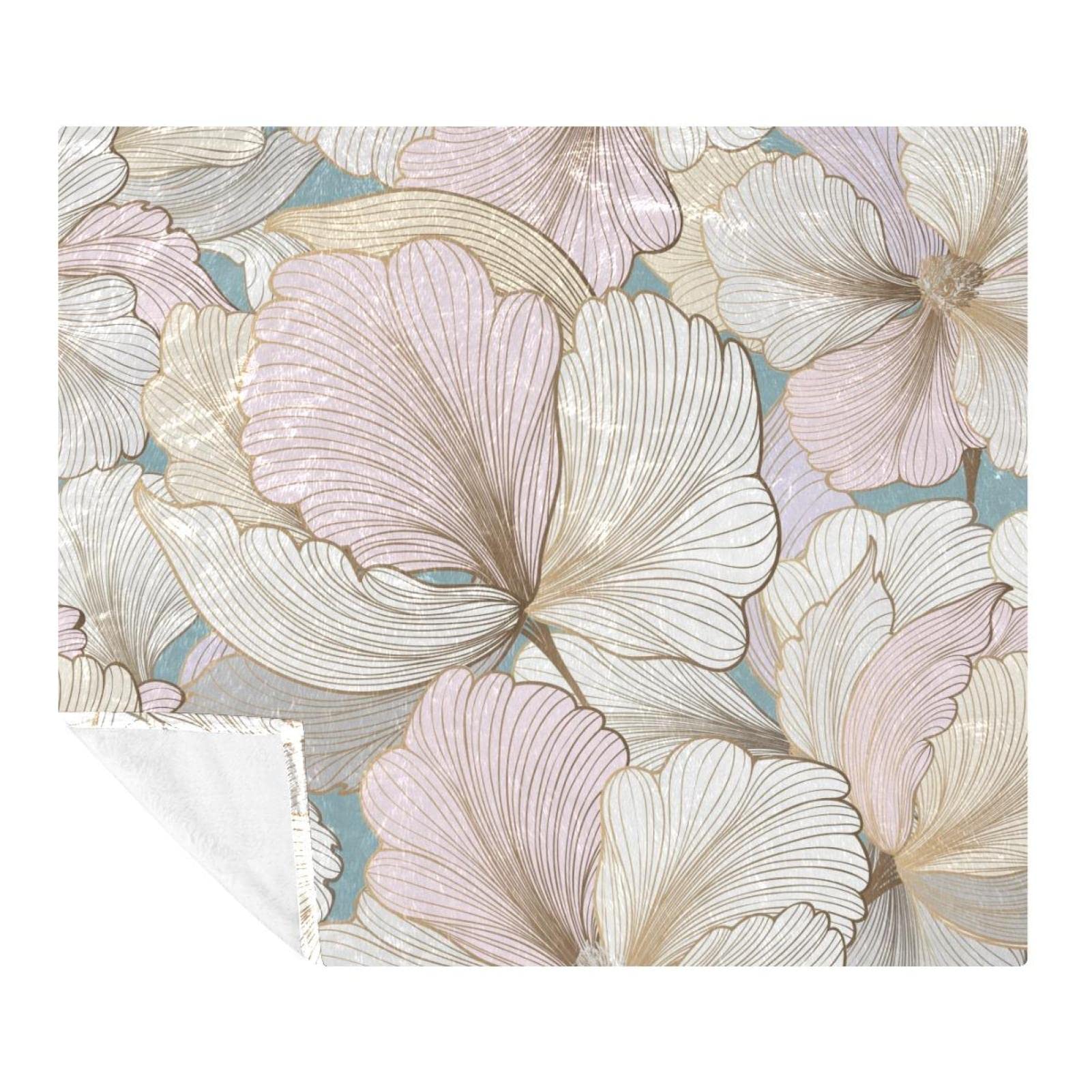 Couverture polaire ultra douce motif pétales de fleurs roses texturés, dimensions 150 x 200 cm