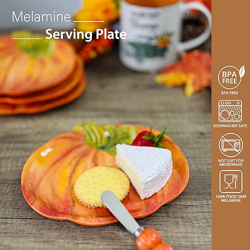 Miniatura 2 de UP ware - Platos de melamina en forma de calabaza, sin BPA, aptos para lavavajillas, para aperitivos, postres, aperitivos y Acción de Gracias,