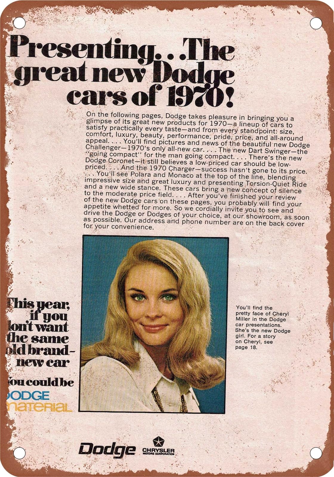 Miaomansenstore Metal Sign - 1970 Dodge Vintage Ad 10 - Old Retro Rusty Look Home Decor