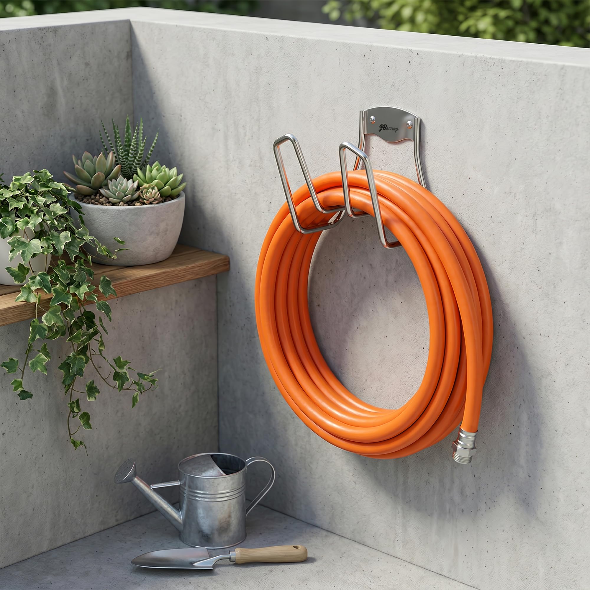 JBscoop Soporte de manguera de jardín 2 juegos, soporte de pared para manguera de agua, cables de extensión, manguera de compresor de aire