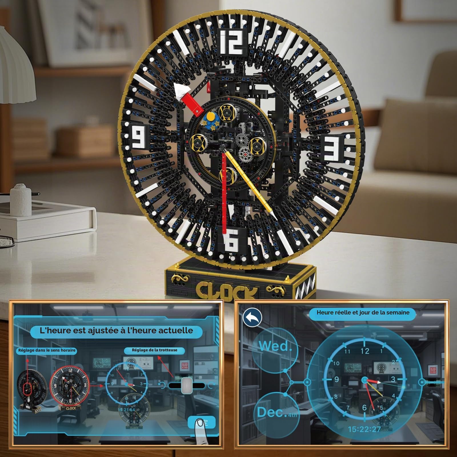 Mould King 10160 – Ensemble de construction mécanique – 3675 pièces – Modèle d'horloge en brique motorisée – Contrôle par application – Affichage de l'heure personnalisable – Jouet d'ingénierie avancé