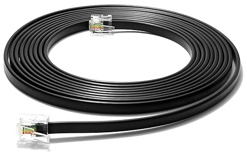 RetailAndBulk Cable telefónico RJ11 de 15 pies, cable de teléfono fijo de grado profesional, 4 cables, 100% cobre, contactos dorados más gruesos,