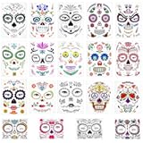 3 Otters 19Sheets Day of the Dead Temporary Tattoos, Halloween Sugar Skull Face Tattoos for Men Women, Costume Parties, Dia de Muertos Events, Face Body Art