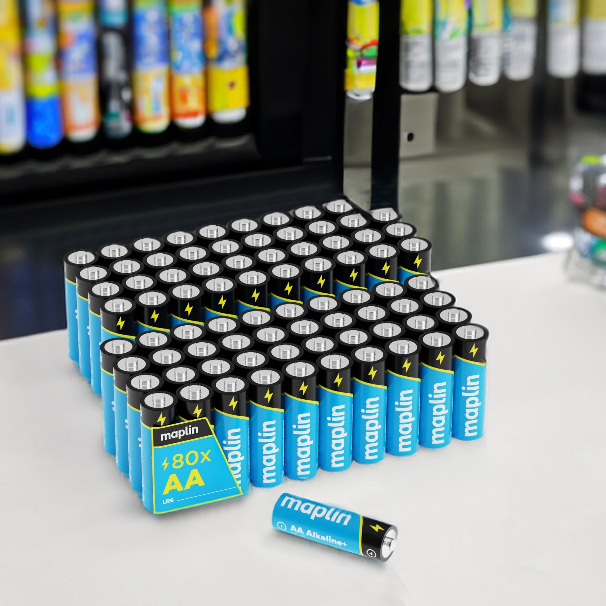 Maplin Lot de 80 piles alcalines AA haute performance avec testeur de batterie universel