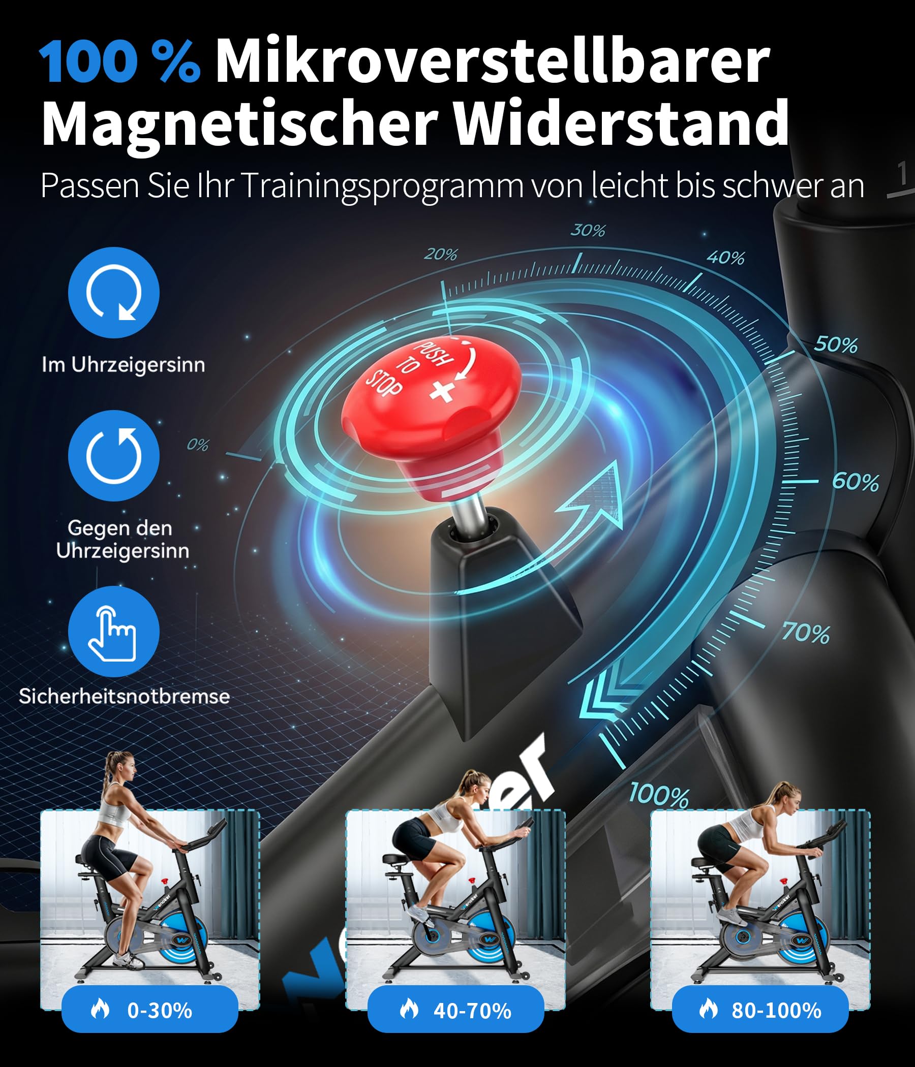 WENOKER Cyclette con app e resistenza regolabile, silenziosa, con display LCD, per interni, ergometro fino a 160 kg, per allenamento cardio, a casa