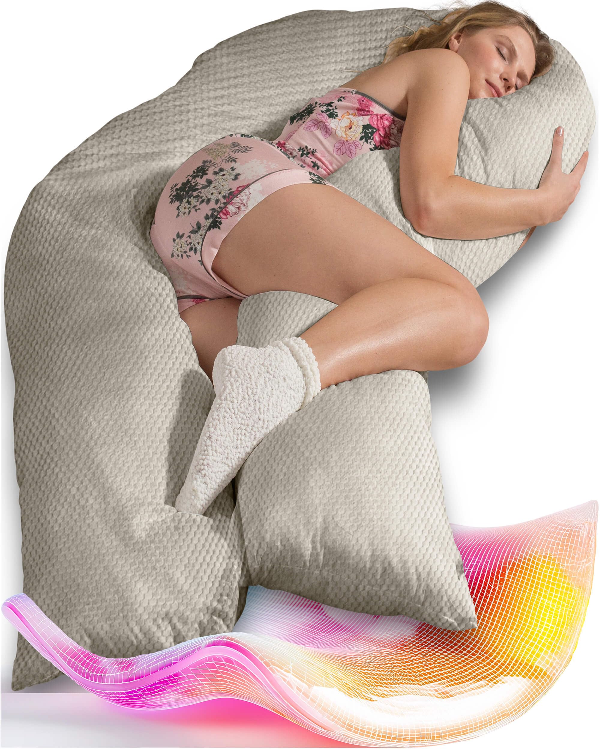Traumreiter Seitenschläferkissen Jumbo XXL mit Bezug Leinen farbig Deluxe, Schwangerschaftskissen zum schlafen, XXL Stillkissen Komfortkissen Erwachsene U Form Seitenschläfer Kissen Body Pillow