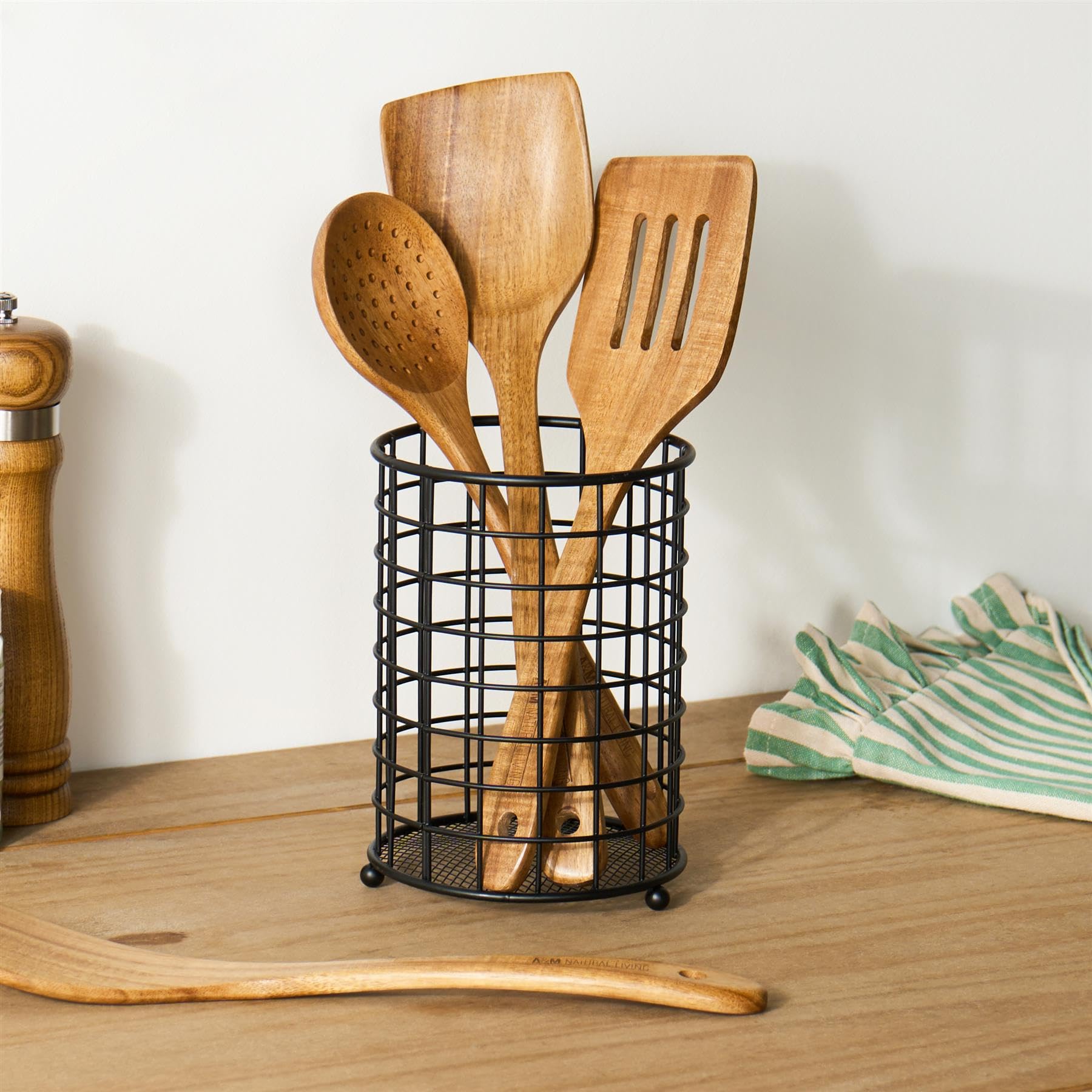 Ohs Black Kitchen Utensil Holder, Metal Cutlery Holder Cooking Organiser For Spatulas Spoons Knives And Tongs Cutlery Drainer Sink Caddy Kitchen Sink Organiser,